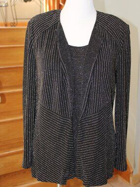 Established Women S XL Black Silver Metallic 2 Piece Short Sleeves Top & Jacket